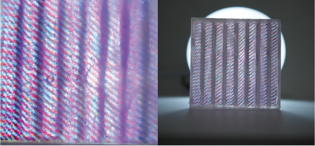 Final material study — illuminated sample and optical detail