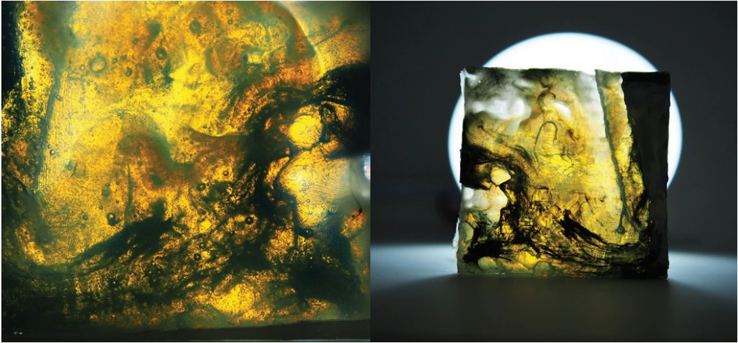 Final material study — illuminated sample and optical detail