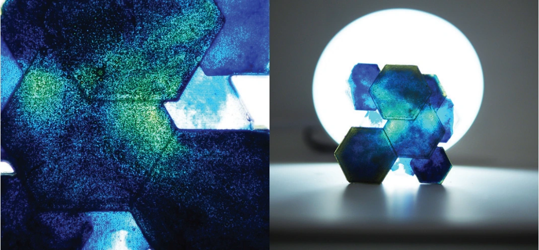 Final material study — illuminated sample and optical detail