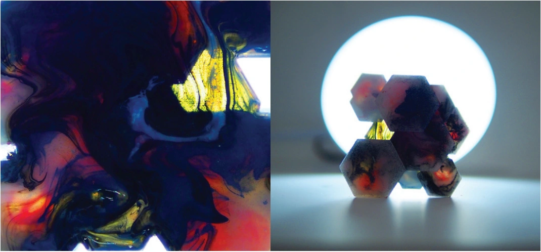 Final material study — illuminated sample and optical detail