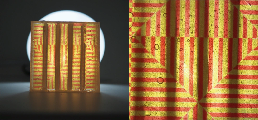 Illuminated material sample and optical detail