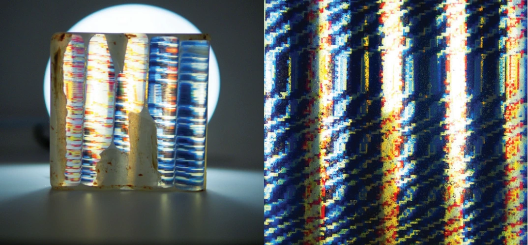 Illuminated material sample and optical detail