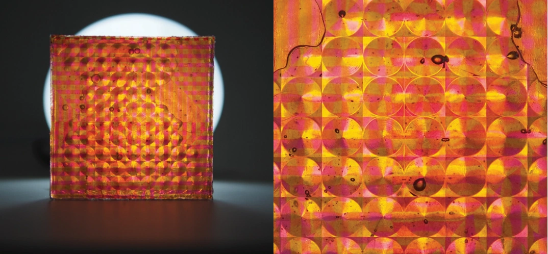Illuminated material sample and optical detail