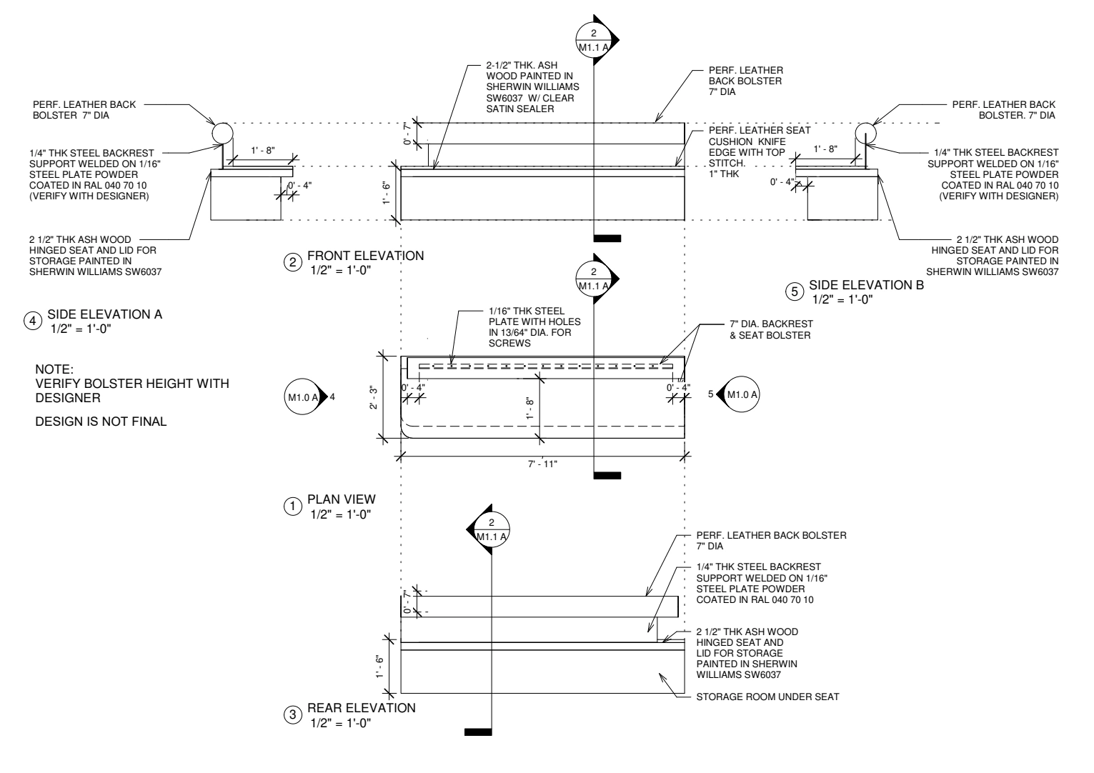 Banquette — plan, elevations and section