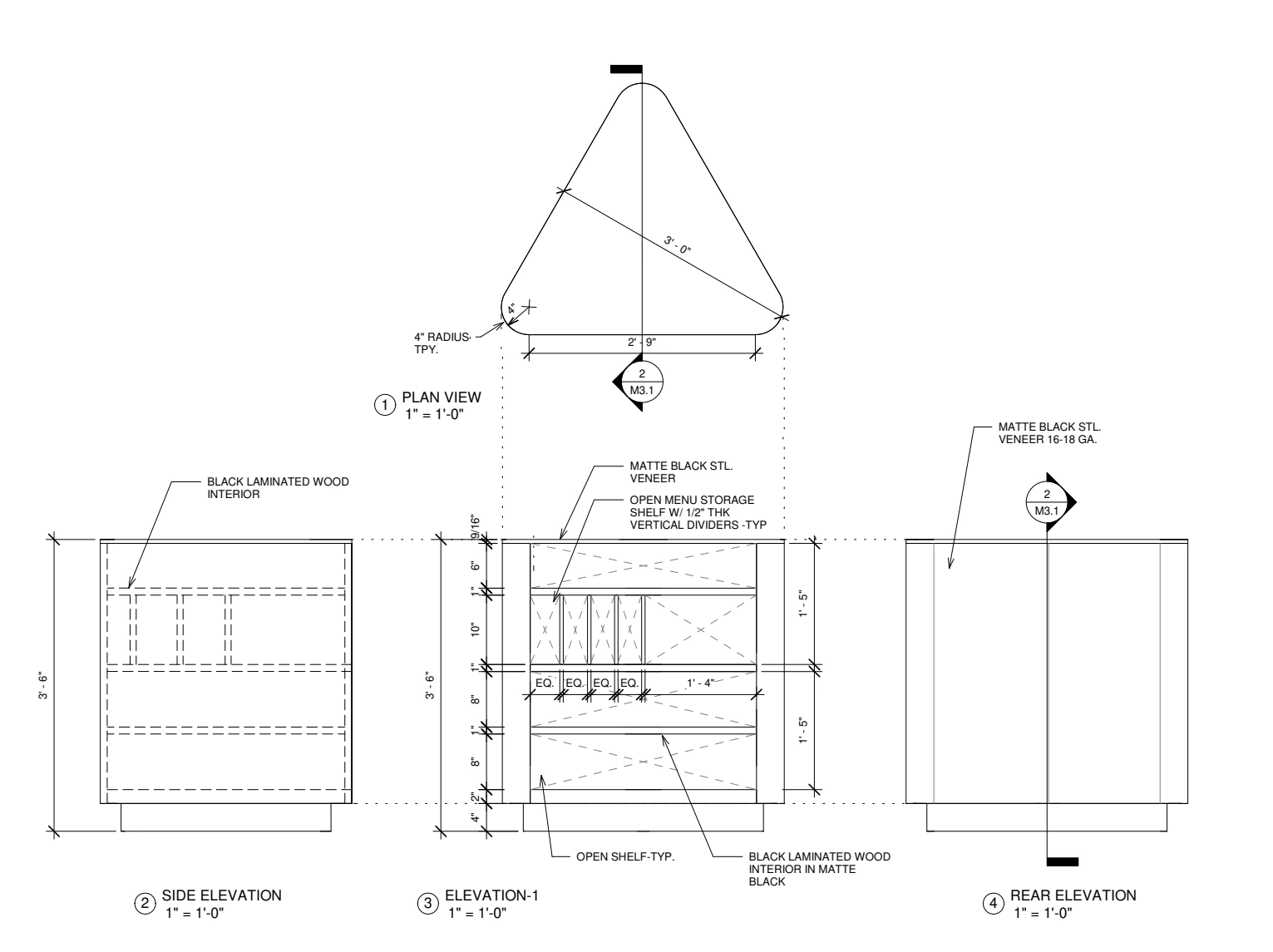 Host stand — plan and elevations