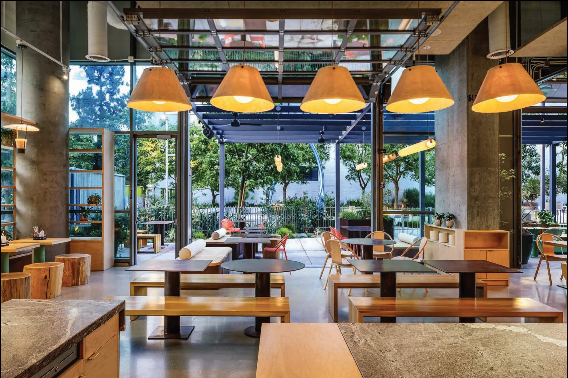Lanterns and communal seating