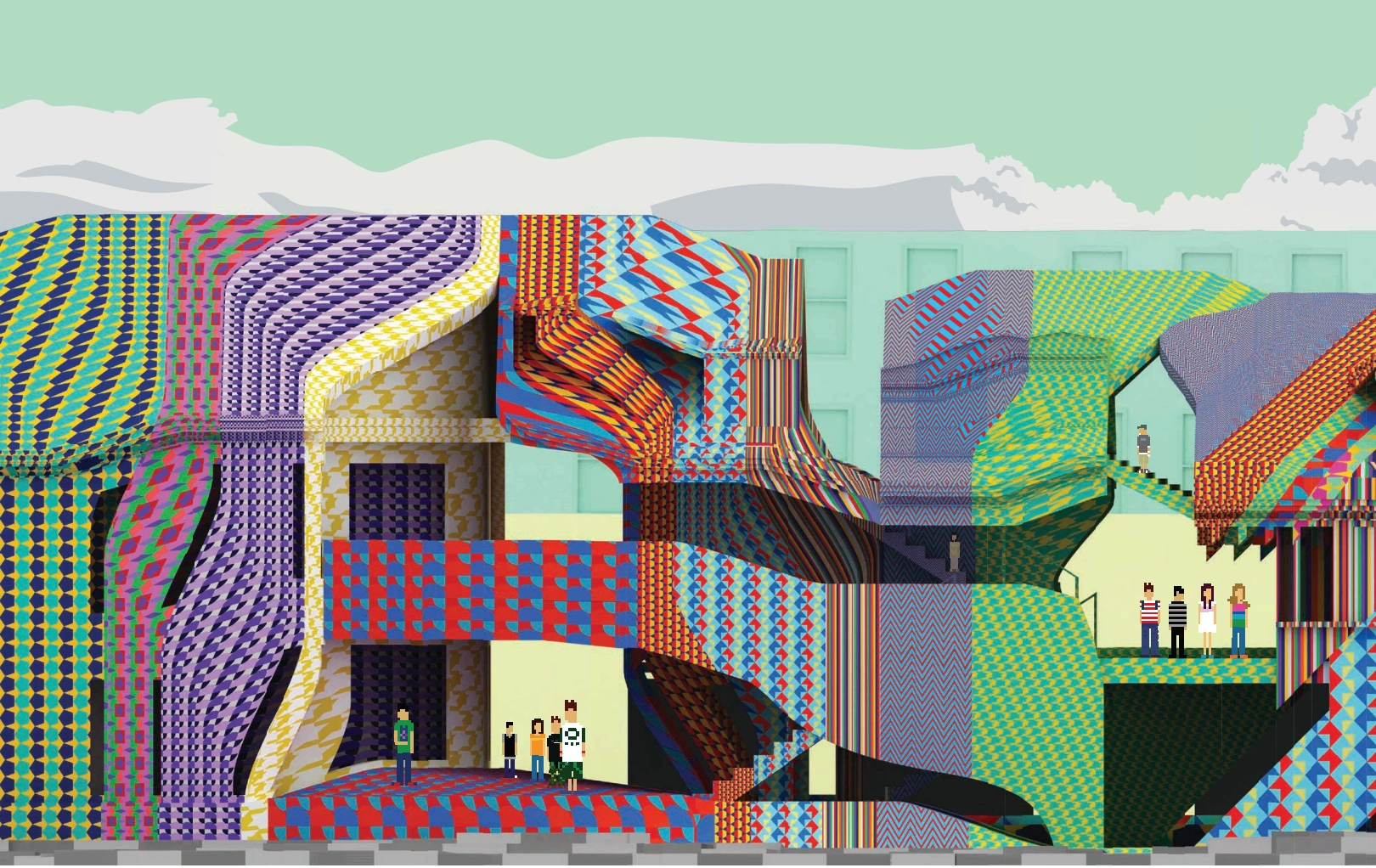 Courtyard architectural rendering